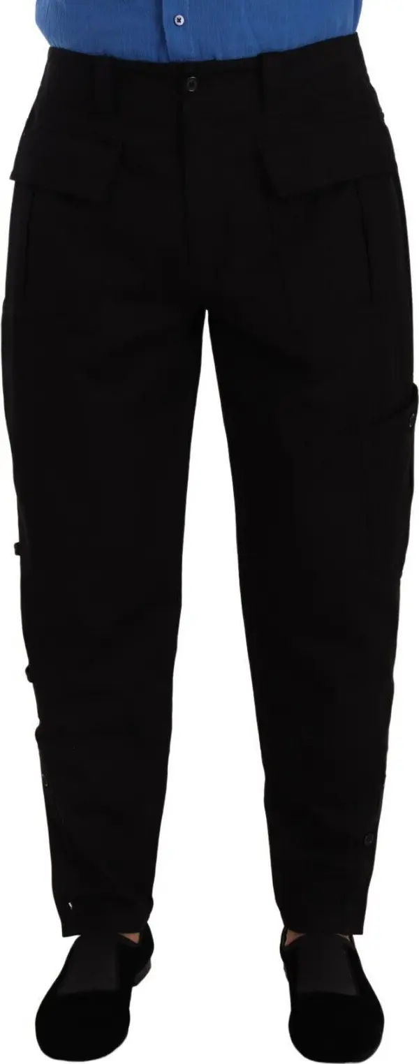 Black Cotton Stretch Tapered Cargo Pants