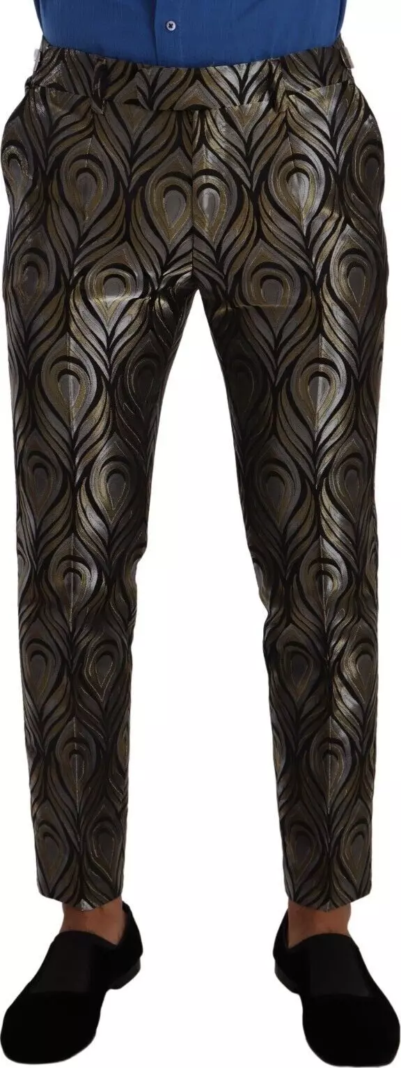 Silver Gold Jacquard Men Trouser Dress Pants