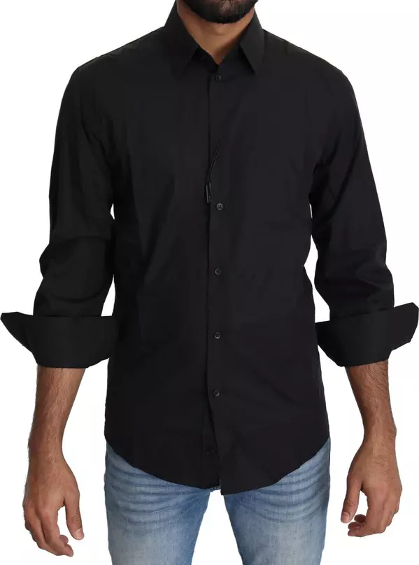 Black Cotton Formal Dress Men Top Shirt