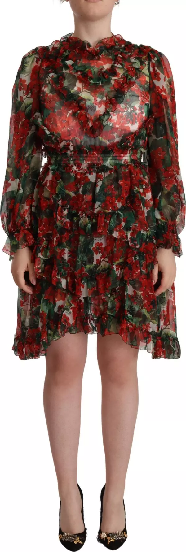 Multicolor Red Floral Silk Long Maxi Dress