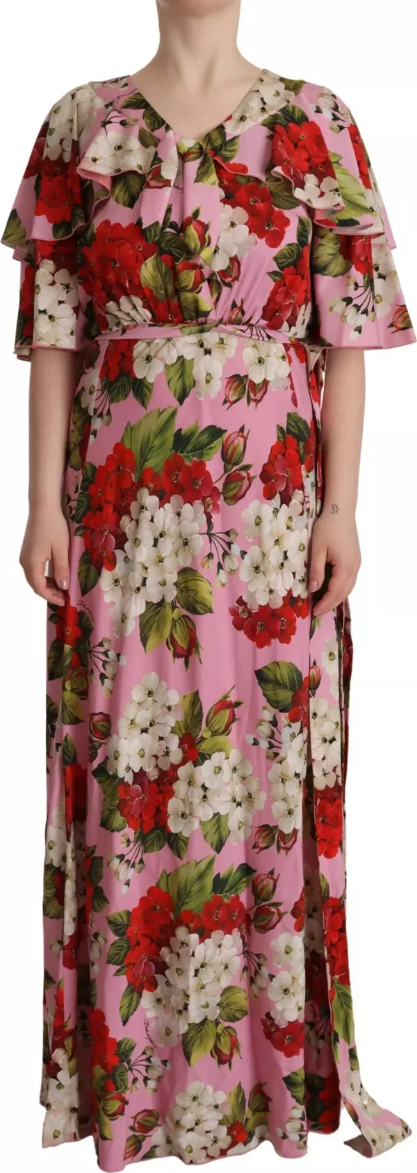 Pink Floral Silk Stretch Gown Maxi Dress