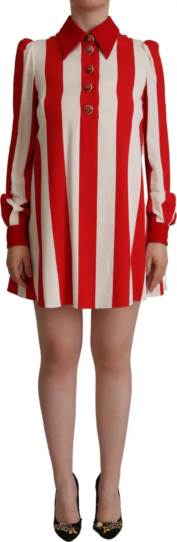 White Red Stretch Mini Shirt Gown Dress