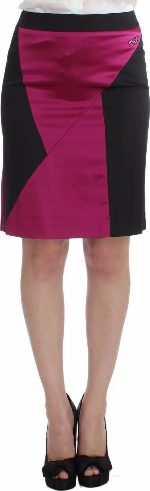 Pink Black Above Knees Cotton Stretch Skirt