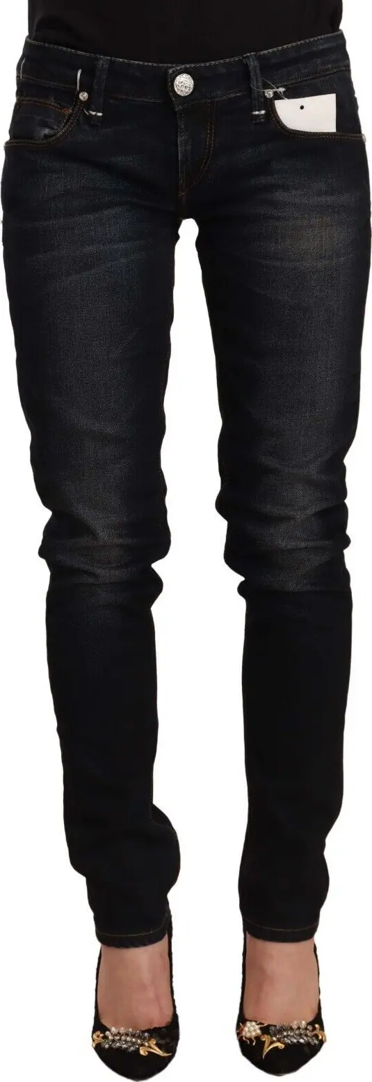 Black Washed Cotton Low Waist Slim Fit Denim Jeans