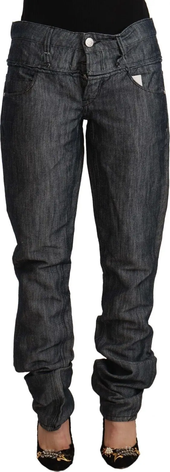 Dark Gray Ramie Mid Wide Waist Straight Denim Jeans