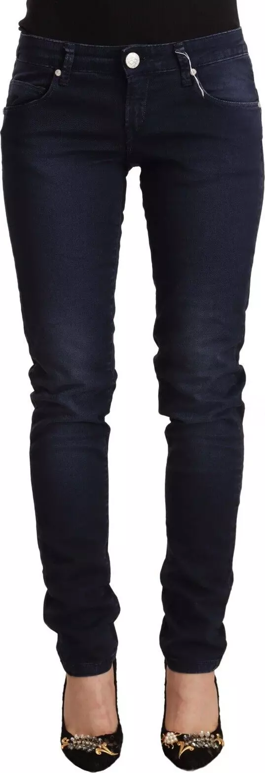 Blue Washed Cotton Low Waist Slim Fit Denim Jeans