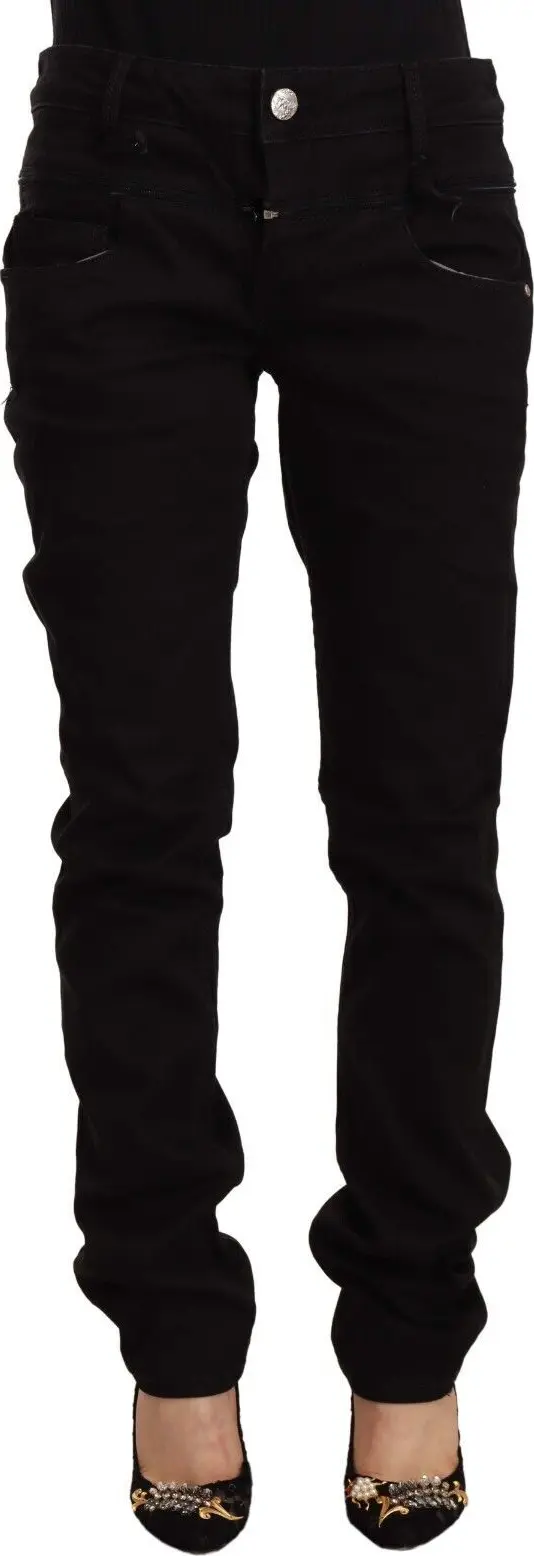 Black Low Waist Cotton Stretch Denim Skinny Jeans