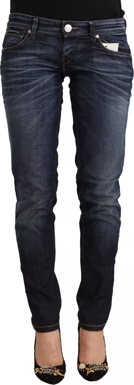 Blue Washed Cotton Low Waist Skinny Denim Jeans