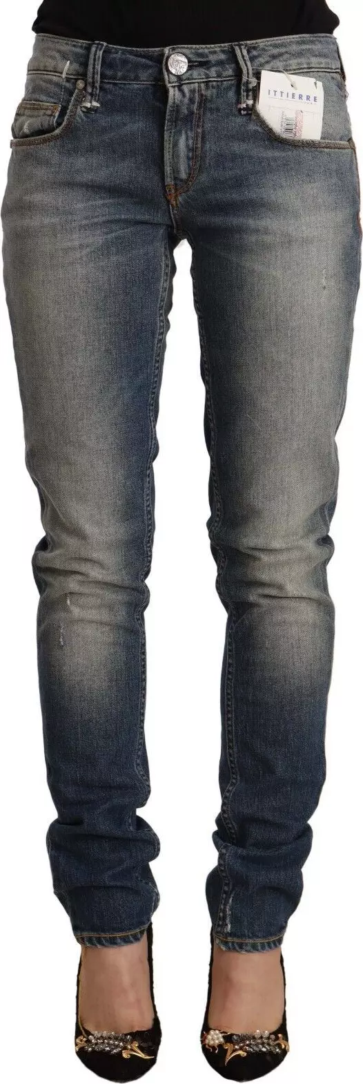 Blue Washed Cotton Mid Waist Skinny Denim Jeans