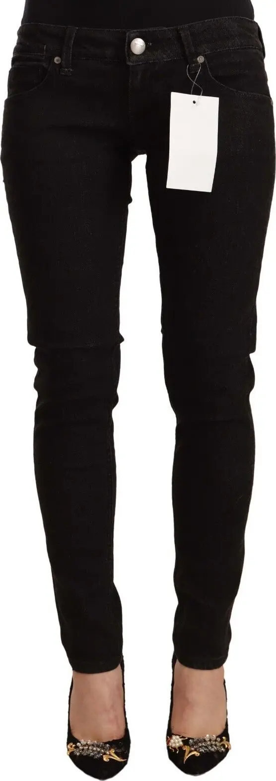 Black Cotton Low Waist Skinny Denim Jeans