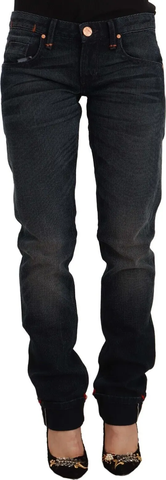 Black Washed Cotton Skinny Denim Low Waist Jeans