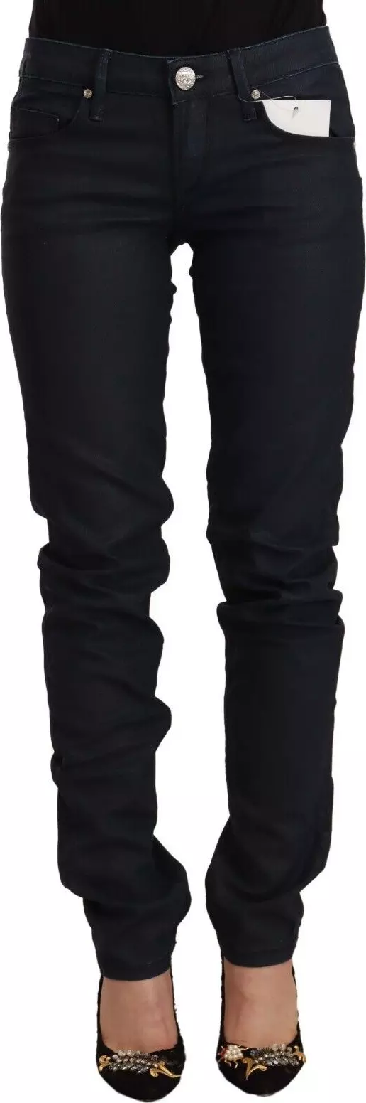 Black Cotton Low Waist Slim Fit Denim Jeans