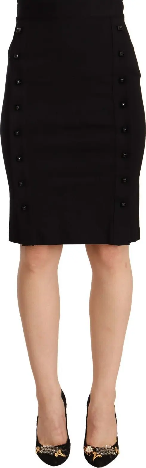 Black High Waist Viscose Knee Length Pencil Cut Skirt