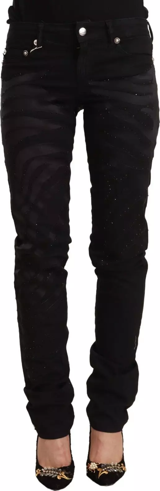 Black Mid Waist Embellished Skinny Jeans