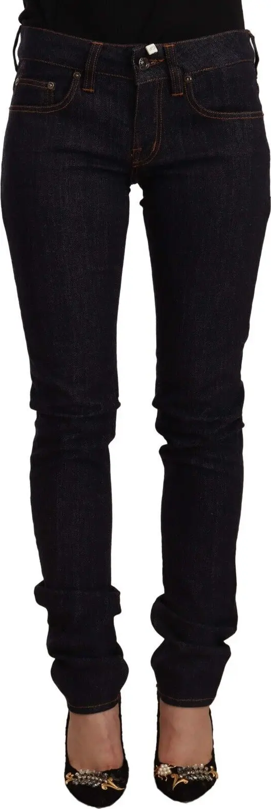 Black Mid Waist Cotton Denim Skinny Jeans