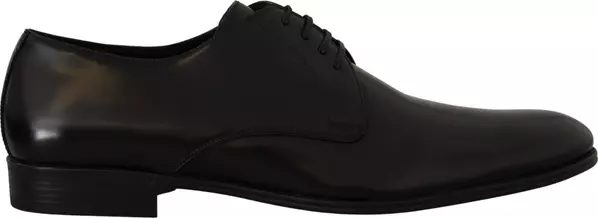Black Leather Lace Up Formal Derby Shoes