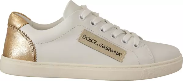 White Gold Leather Low Top Sneakers