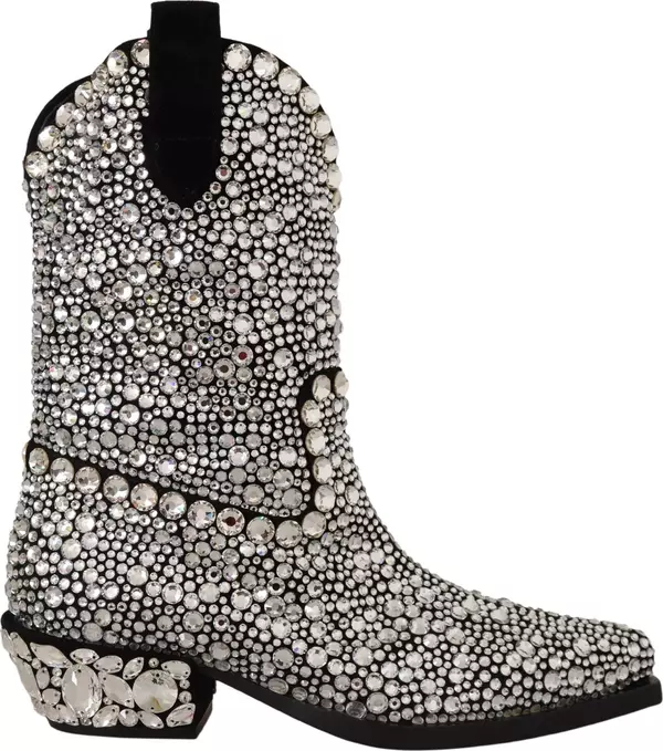 Black Suede Strass Crystal Cowgirl Boots