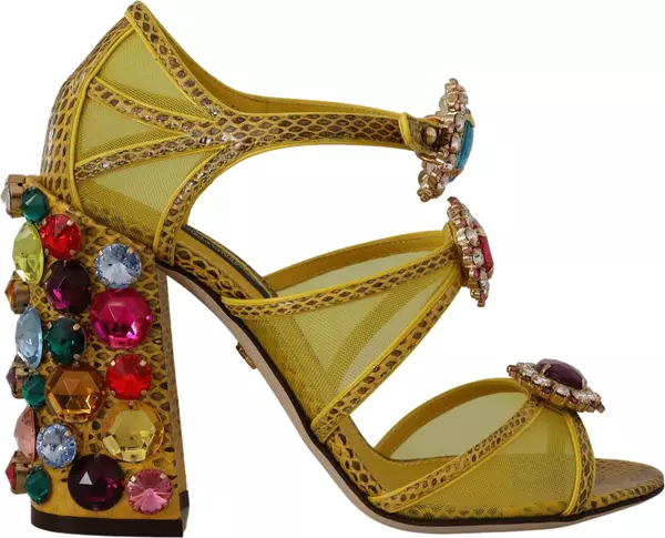 Yellow Leather Crystal Ayers Sandals Shoes