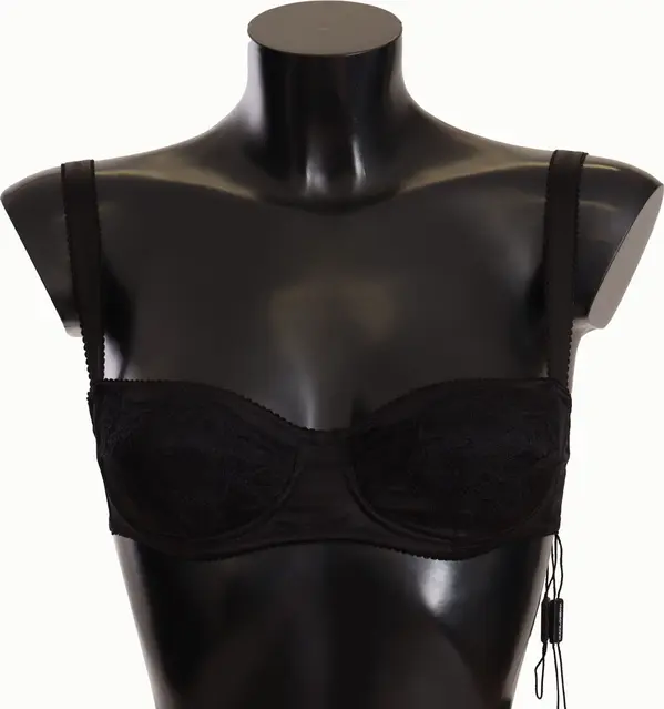 Black Polka Dot Satin Lace Balconette Bra