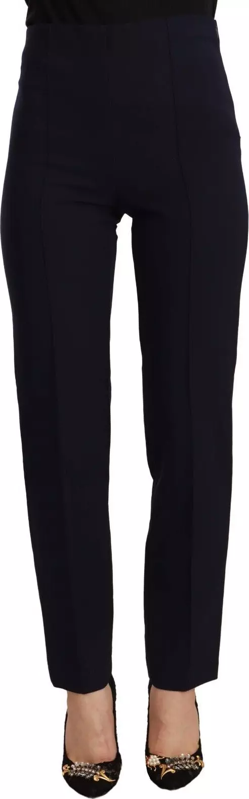 Black High Waist Polyester Women Straight Pants