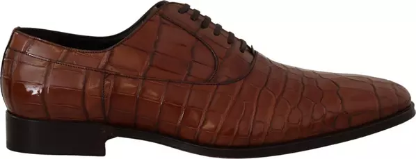 Brown Crocodile Leather Mens Formal Derby Shoes