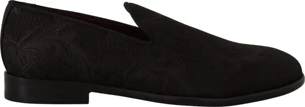 Black Floral Brocade Slippers Loafers Shoes