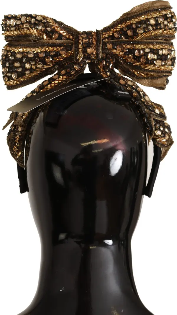 Gold Crystal Beaded Sequined Silk Bow Headband Diadem