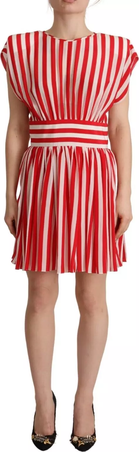 Red White Stripes Silk Mini A-line Dress