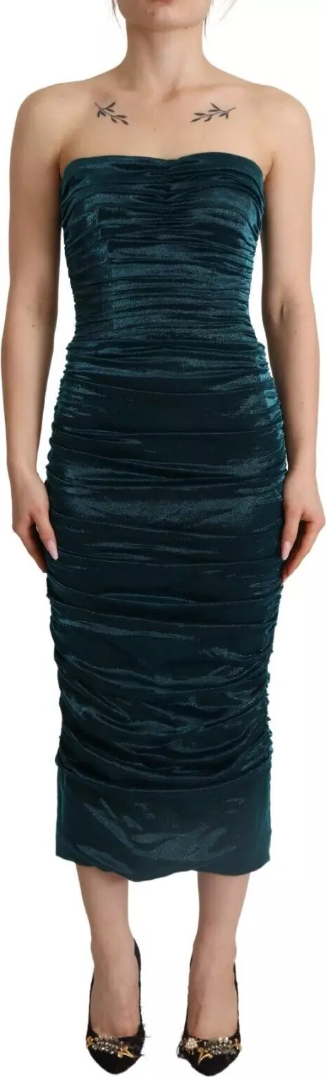 Turquoise Bustier Bodice Draped Midi Dress