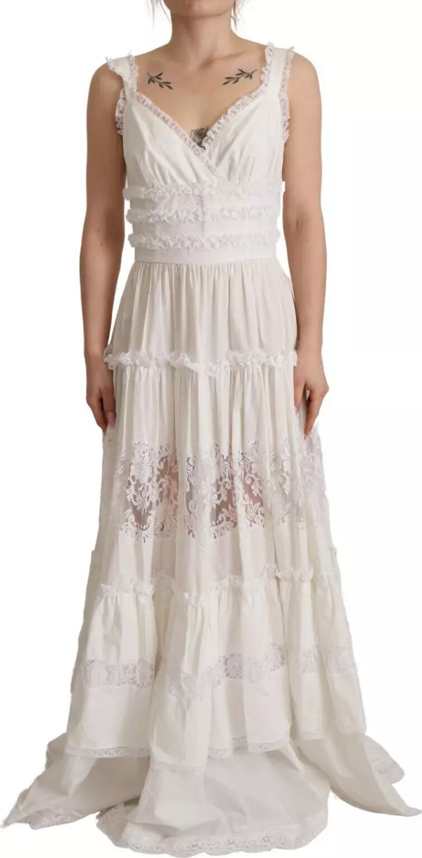 White Cotton Tiered Long Maxi A-line Dress