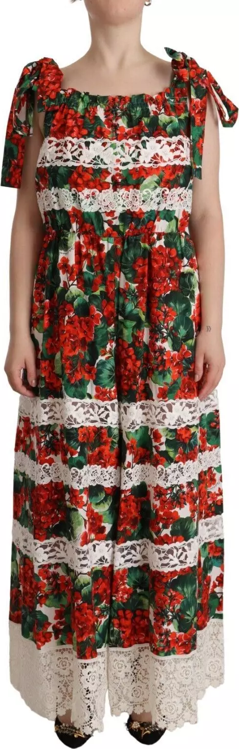Multicolor Geranium Print Lace Long Maxi Dress