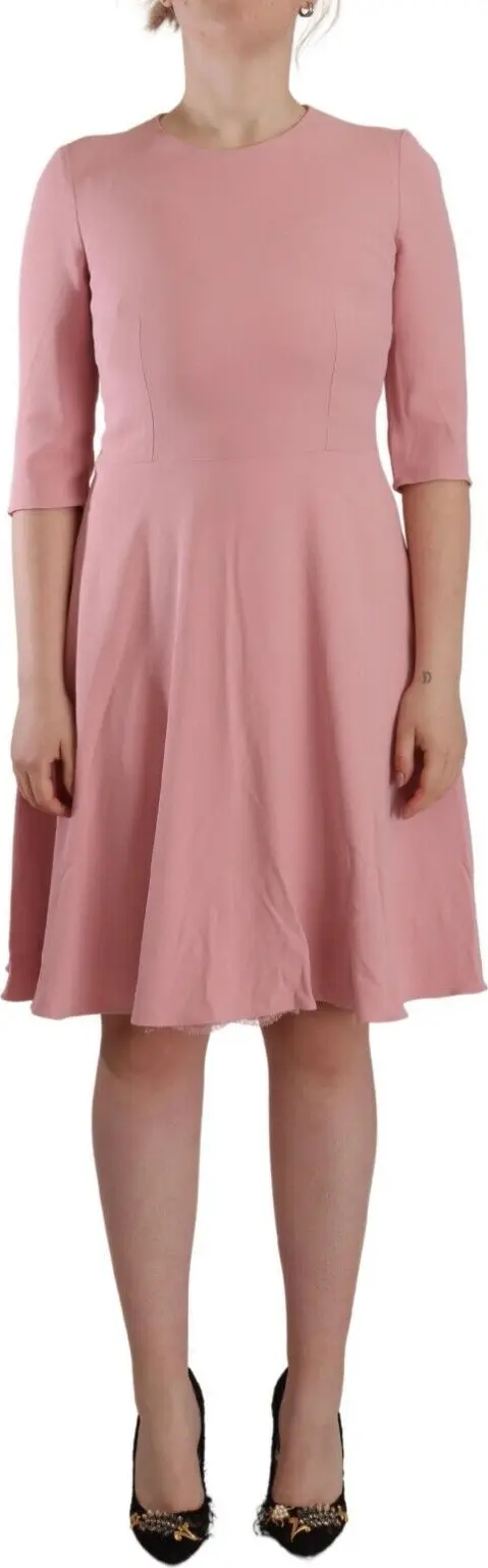Pink 3/4 Sleeves Viscose Blend A-line Dress
