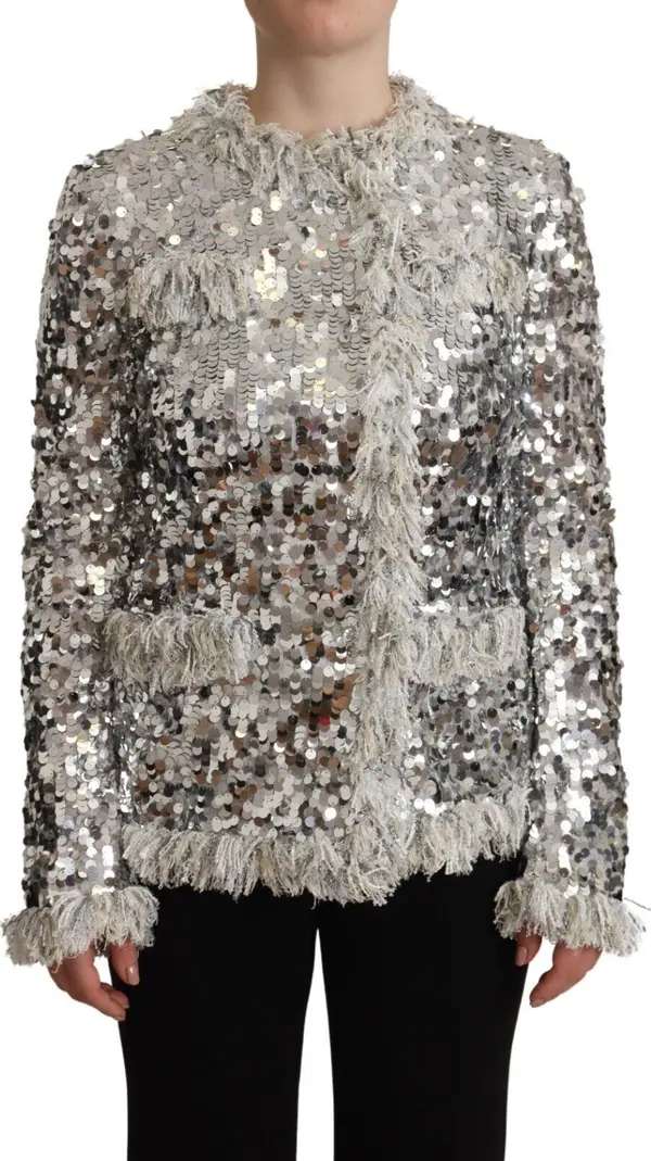 Silver Sequined Shearling Long Sleeves Jacket