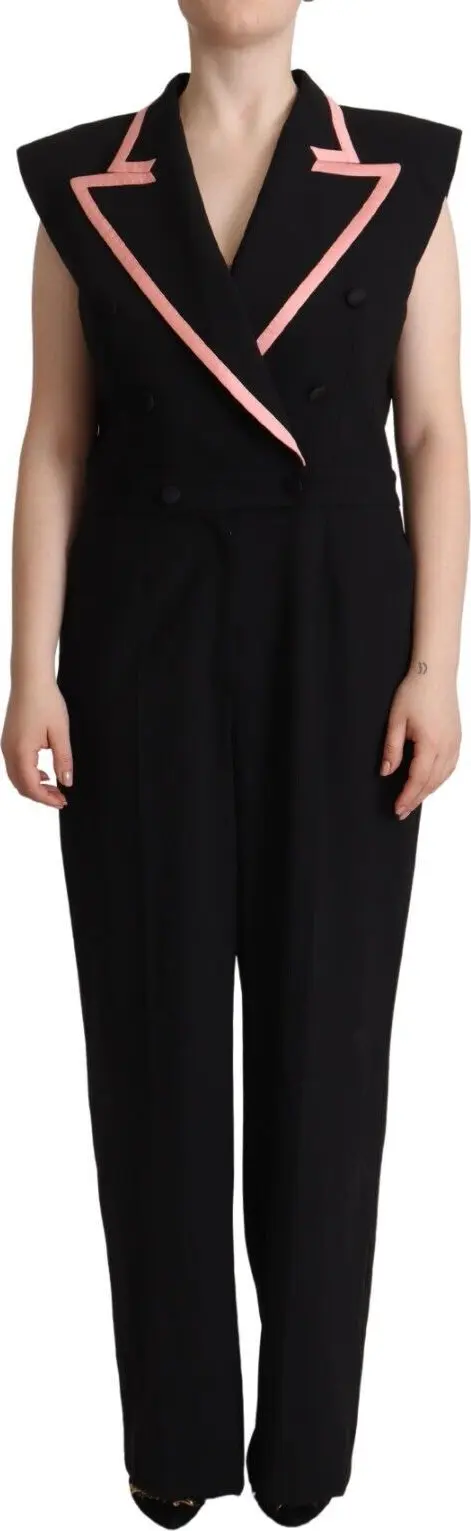 Black Wool Blend Sleeveless Jumpsuit Dress
