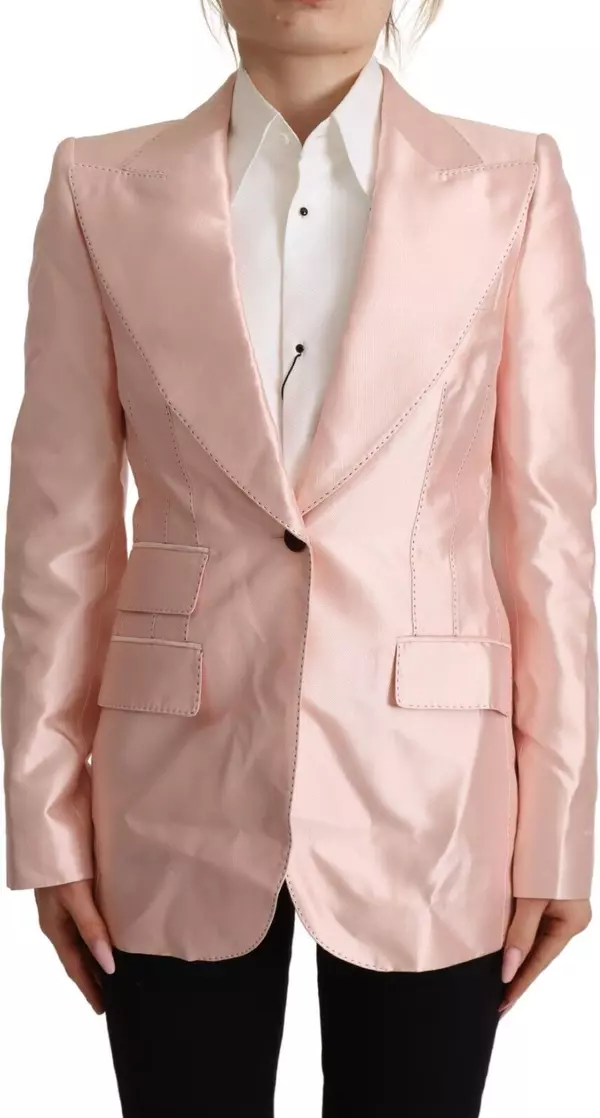 Pink Satin Long Sleeves Blazer Coat Jacket