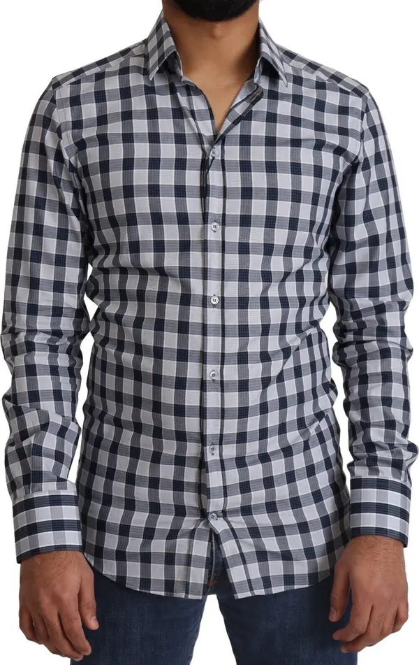 Blue White Check Cotton Slim Fit GOLD Shirt