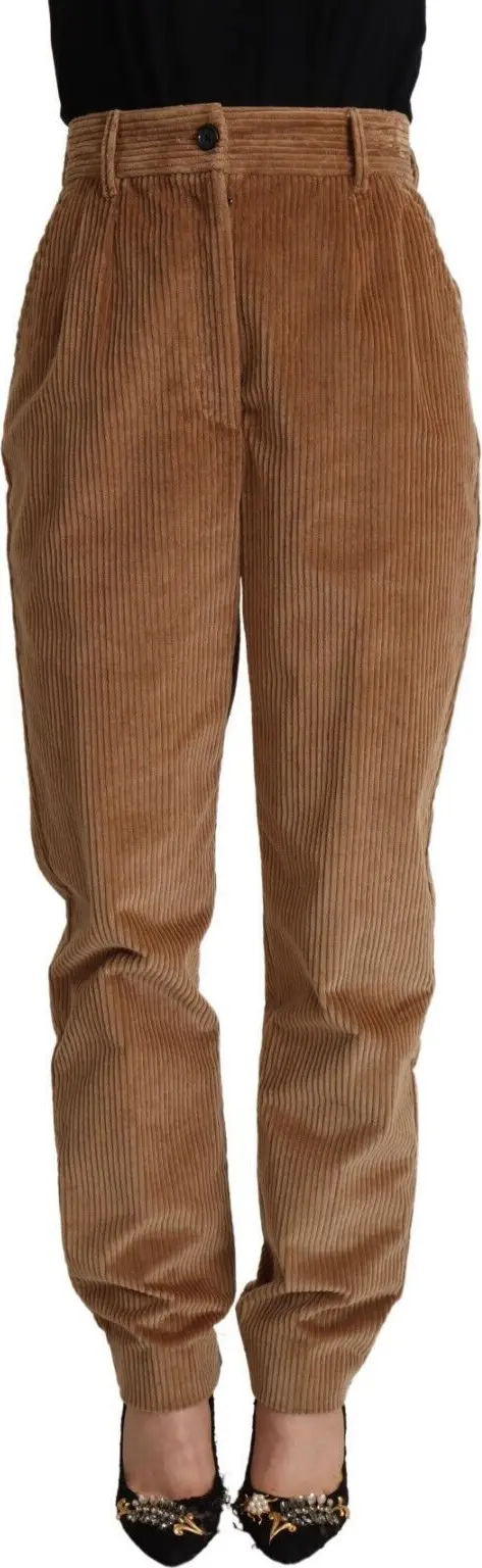 Brown Cotton Corduroy High Waist Skinny Pants