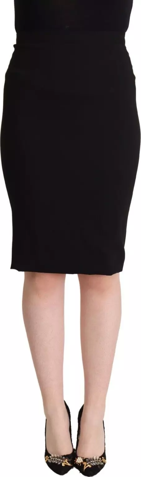 Black High Waist Knee Length Pencil Cut Skirt