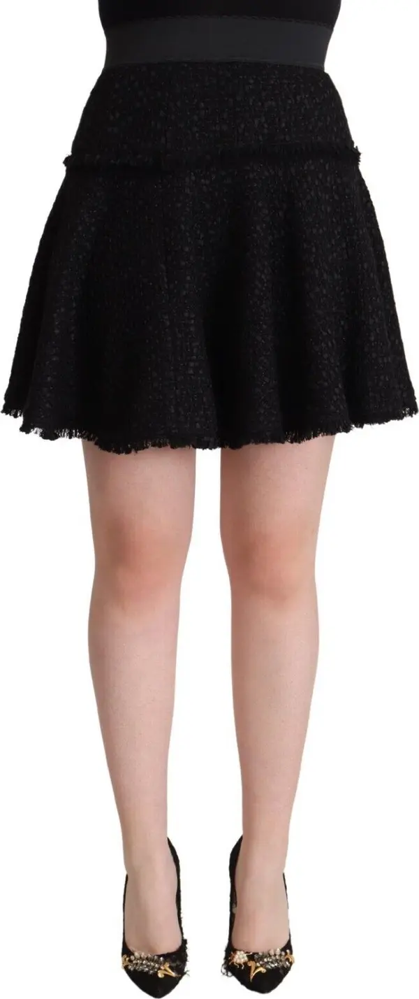 Black Knitted Nylon High Waist Mini A-line Skirt