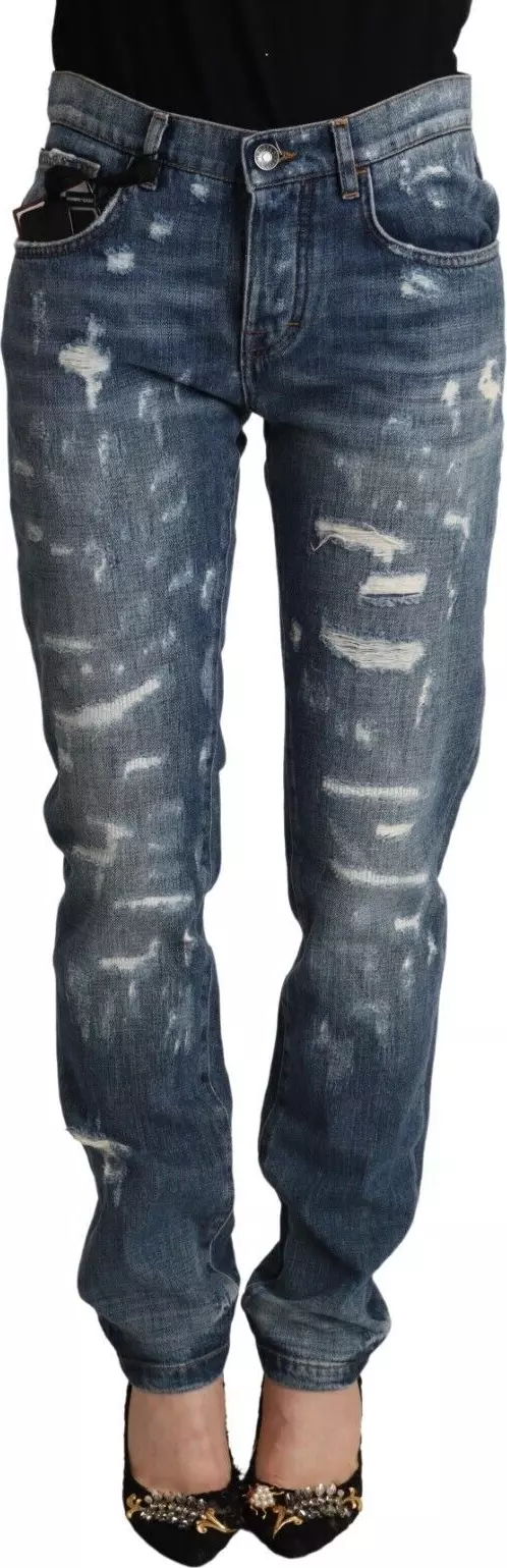 Blue Distressed Denim BOYFRIEND Skinny Jeans