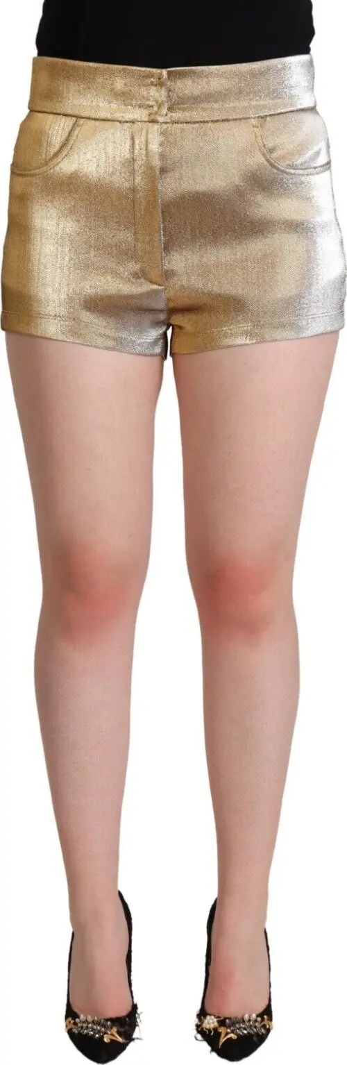 Metallic Gold Cotton Mid Waist Hot Pants Shorts
