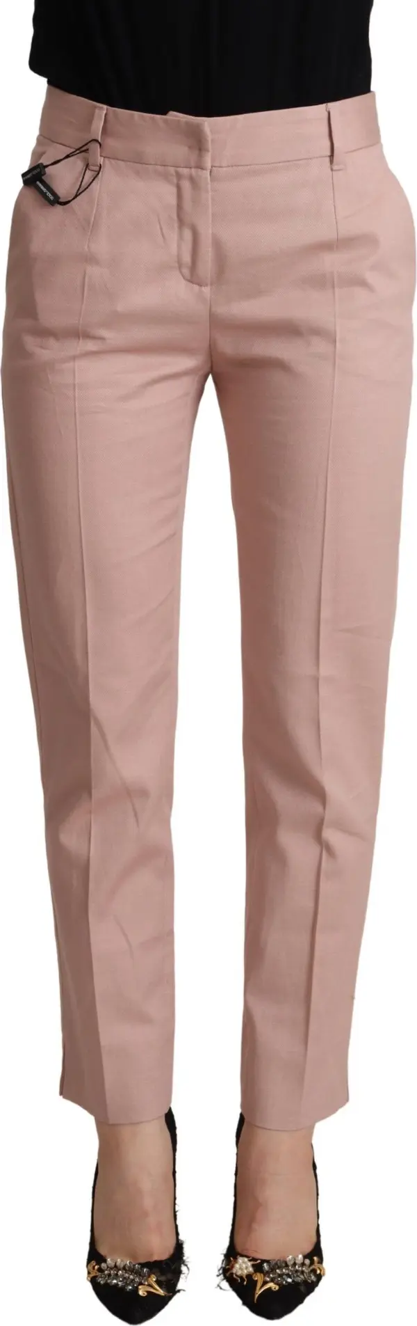 Pink Cotton Mid Waist Trouser Tapered Pants