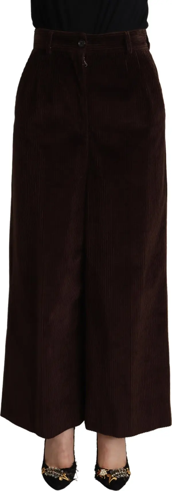Brown Cotton High Waist Trouser Wide Leg Pants