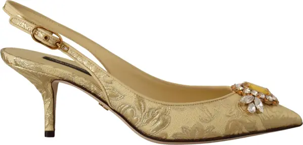 Gold Crystal Slingbacks Pumps Heels Shoes