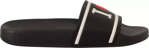 Black Leather I Love D&G Slides Sandals