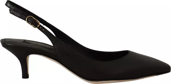 Black Leather Slingbacks Heels Pumps Shoes