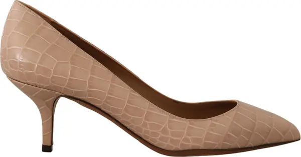 Beige Leather Pointed Heels Pumps Shoes