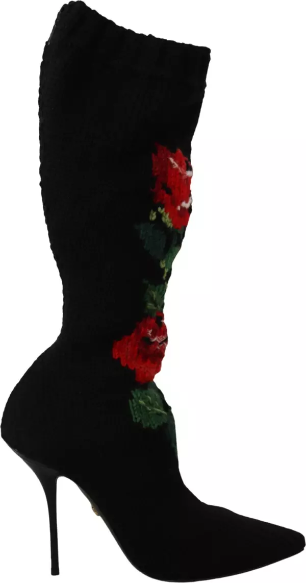 Black Stretch Socks Red Roses Booties Shoes