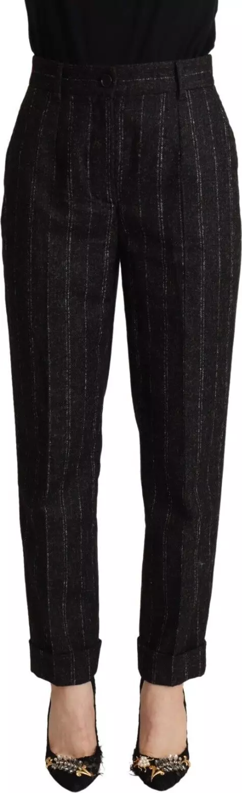 Black Striped High Waist Tapered Pants